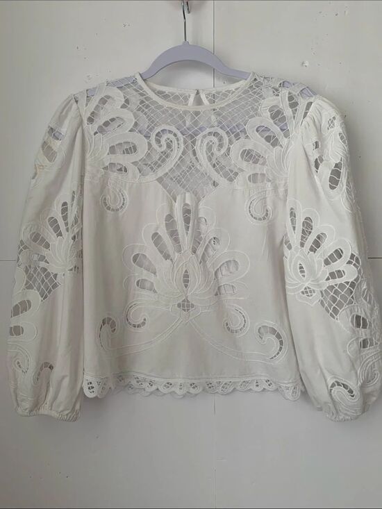 Express Tops - Express Women's White Cotton Lace Cutwork Blouse Puff Long Sleeve Top Size M